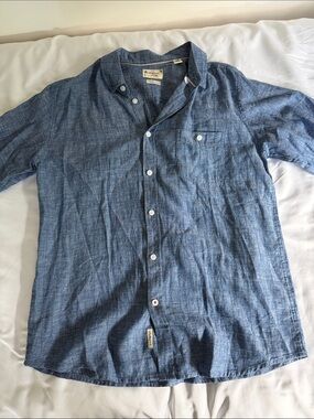 Weatherproof Blue Short-Sleeve Button-Down Linen Shirt